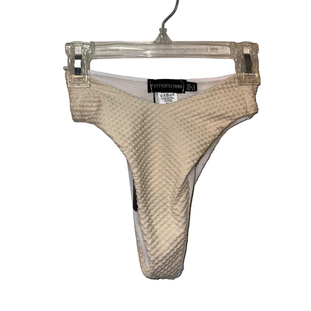 NWT PrettyLittleThing Nude Waffle High Leg Bikini‎ Bottoms Size 0 Cheeky Swim